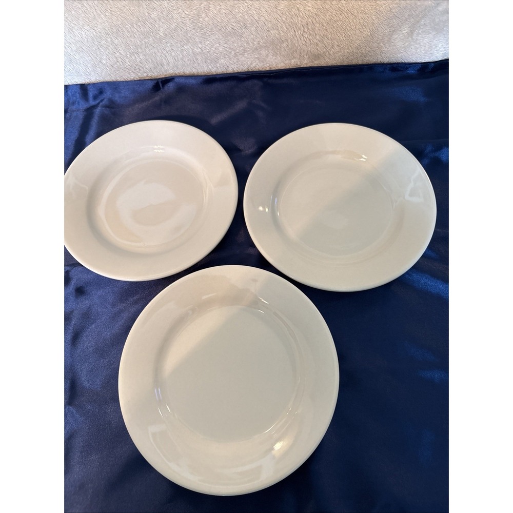 3 Buffalo China Salad Plates Cream, White Restaurant Ware 7 1/2" Vintage